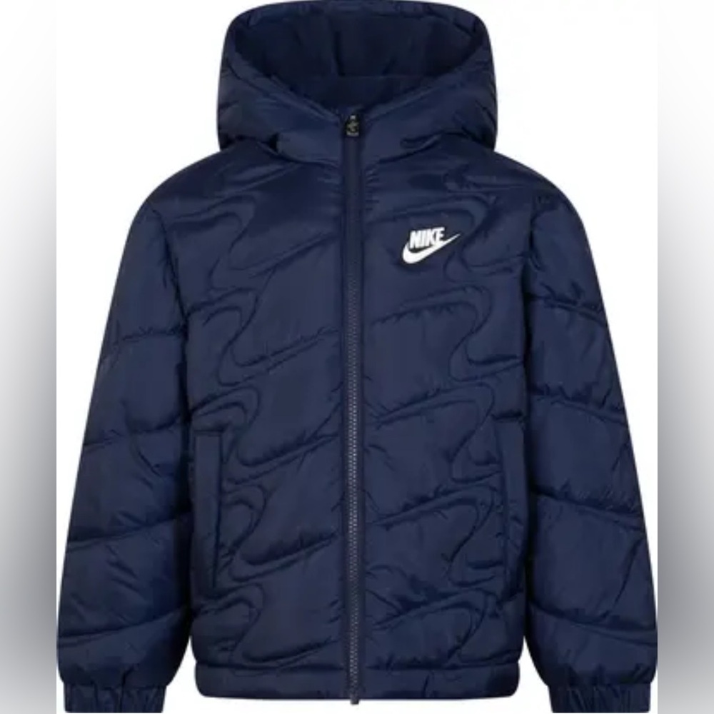Nike Kids Navy Quilted Puffer Jacket with Fleece Lining